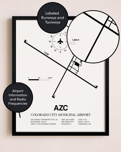 Framed Colorado City Municipal Airport layout wall art poster