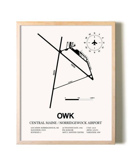 Central Maine / Norridgewock Airport framed wall art in white frame