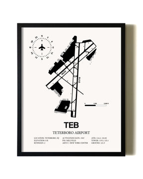 Framed Teterboro Airport wall art poster in black frame