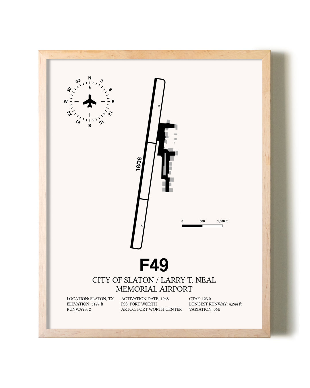 City Of Slaton / Larry T. Neal Memorial Airport framed wall art in white frame