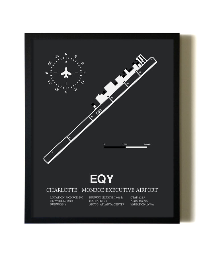 Unframed Charlotte-Monroe Executive Airport map print poster