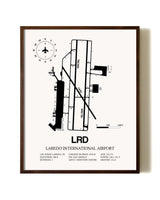 Laredo International Airport aviation print in walnut frame