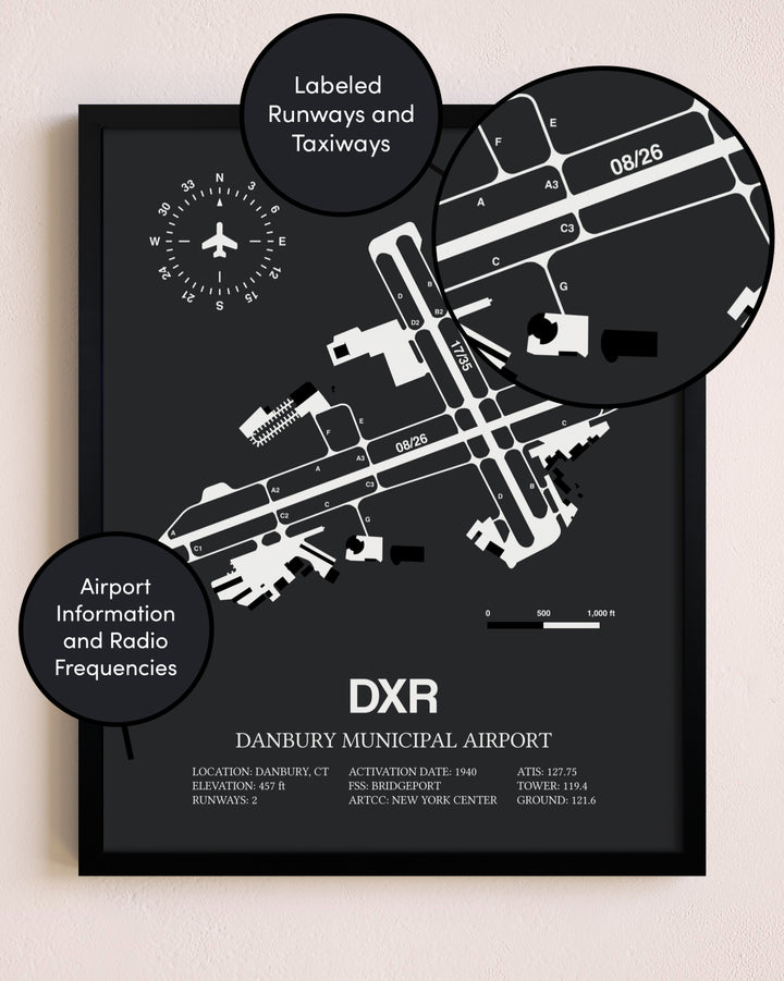 Danbury Municipal Airport poster size comparison chart