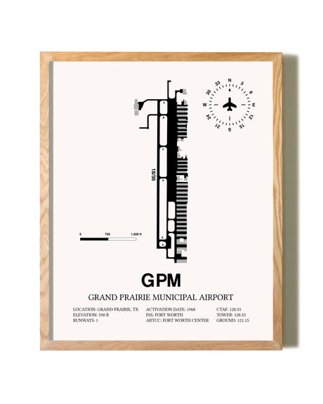Grand Prairie Municipal Airport framed print in natural wood frame