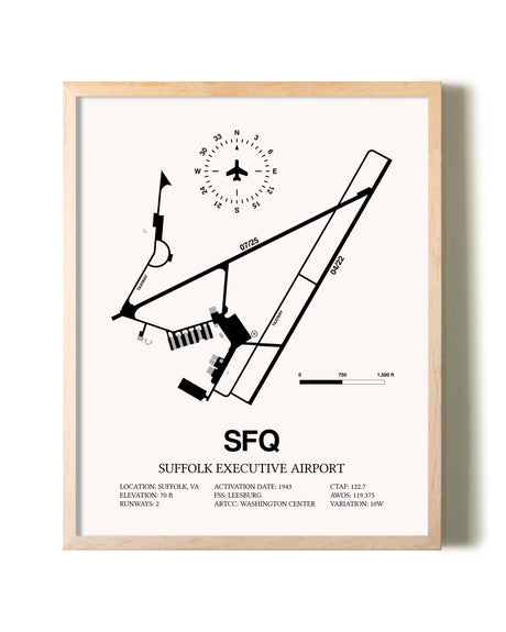 Suffolk Executive Airport framed wall art in white frame
