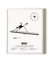 Macon Downtown Airport airport map poster in oak frame