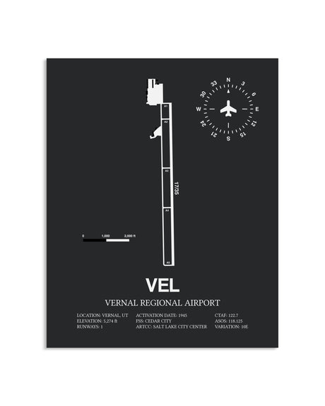 Gray Framed Vernal Regional Airport layout wall art poster