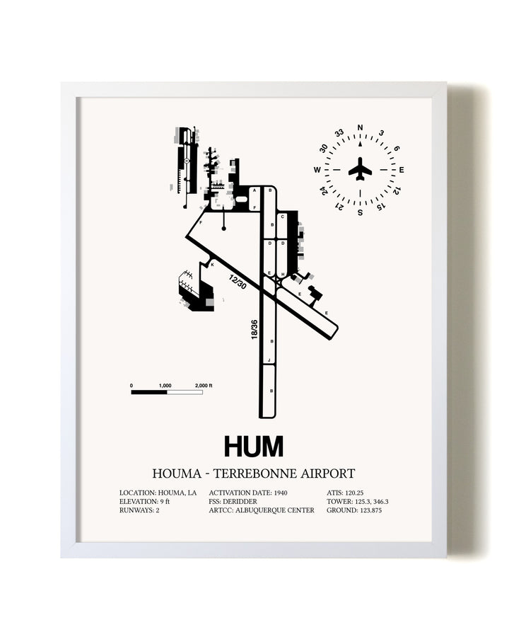 Houma-Terrebonne Airport airport map poster in oak frame