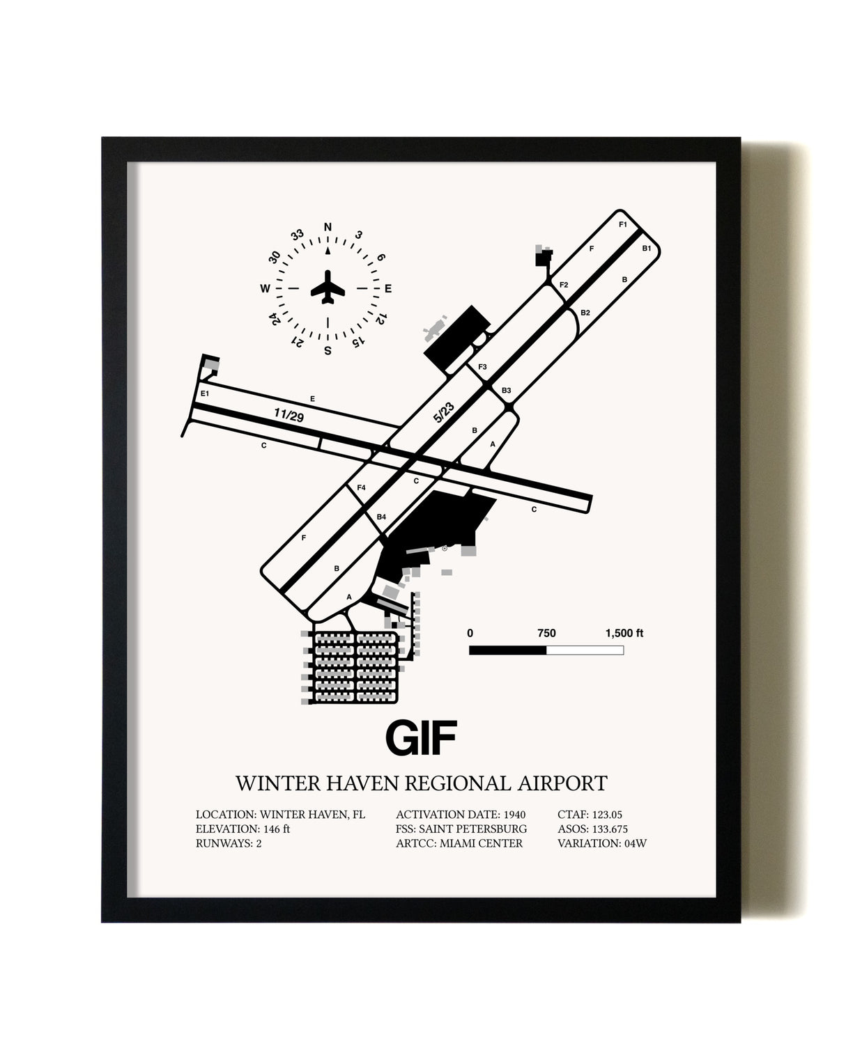 Framed Winter Haven Regional Airport wall art poster in black frame