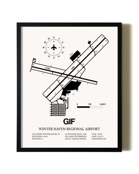 Framed Winter Haven Regional Airport wall art poster in black frame