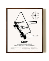 Whidbey Island Naval Air Station (Ault Field) Airport aviation print in walnut frame