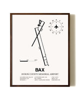 Huron County Memorial Airport aviation print in walnut frame