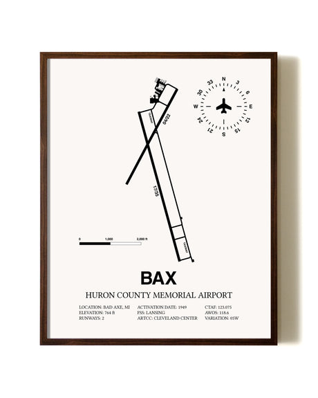 Huron County Memorial Airport aviation print in walnut frame