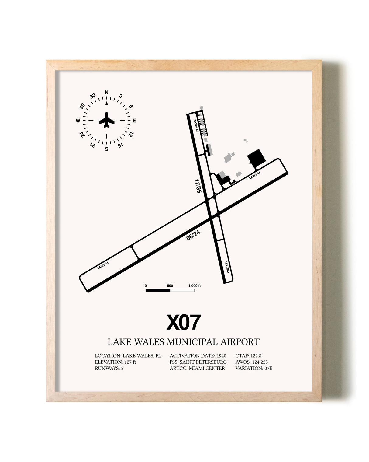 Lake Wales Municipal Airport framed wall art in white frame