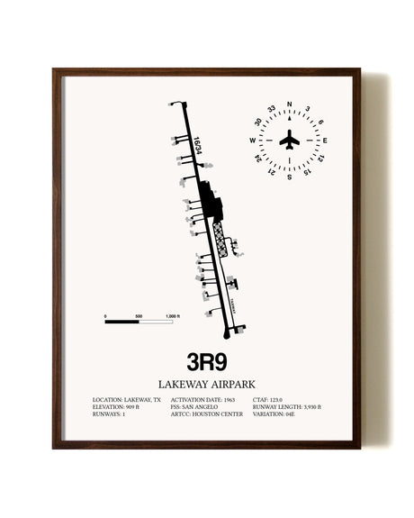 Lakeway Airpark aviation print in walnut frame