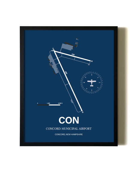 Aviation Blue Framed Concord Municipal Airport layout wall art poster