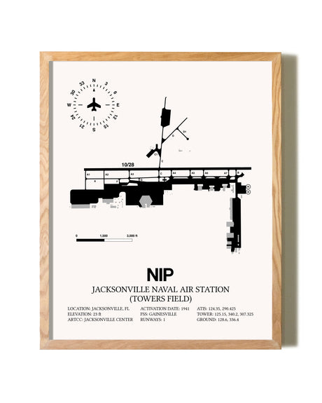 Jacksonville Naval Air Station (Towers Field) framed print in natural wood frame