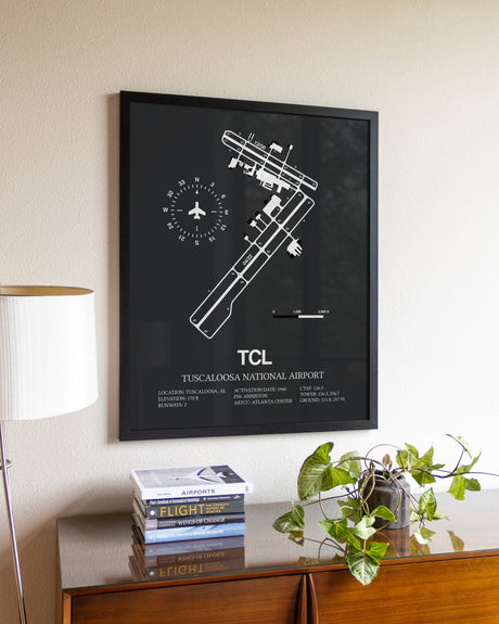 Gray Framed Tuscaloosa National Airport wall art poster in black frame