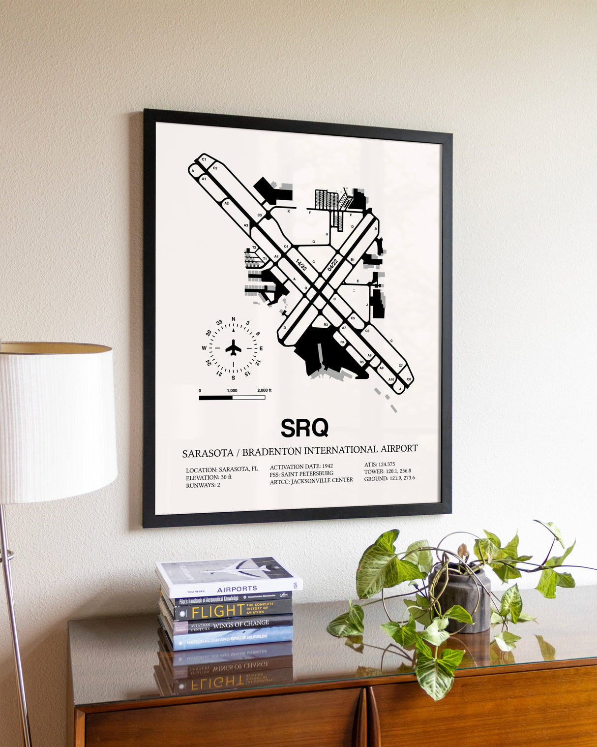 Sarasota / Bradenton International Airport aviation wall décor in black wood frame