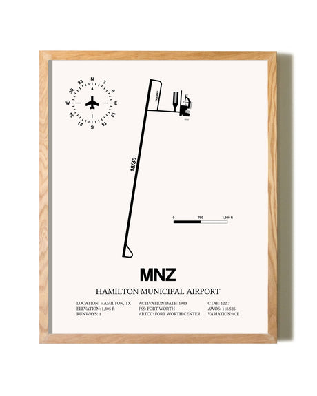 Hamilton Municipal Airport framed print in natural wood frame