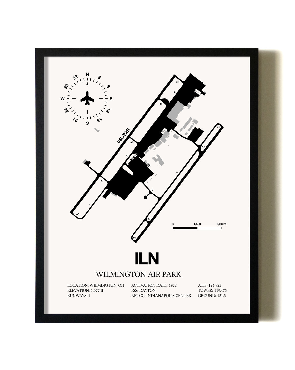 Framed Wilmington Air Park wall art poster in black frame