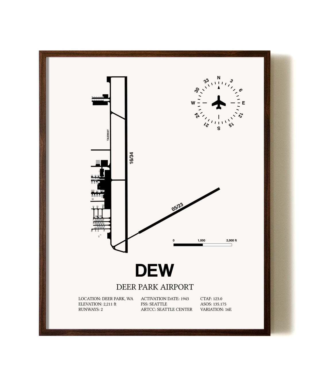 Deer Park Airport aviation print in walnut frame