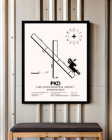 Park Rapids Municipal Airport-Konshok Field framed poster displayed in an airplane hangar