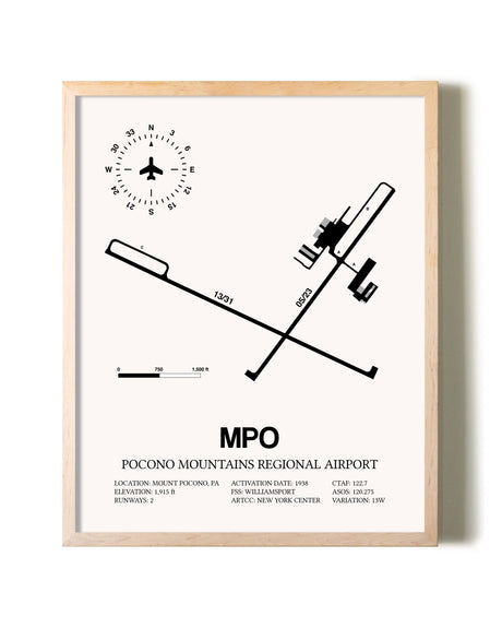 Pocono Mountains Regional Airport framed wall art in white frame
