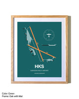 Hawkins Field Airport airport map poster in oak frame with mat
