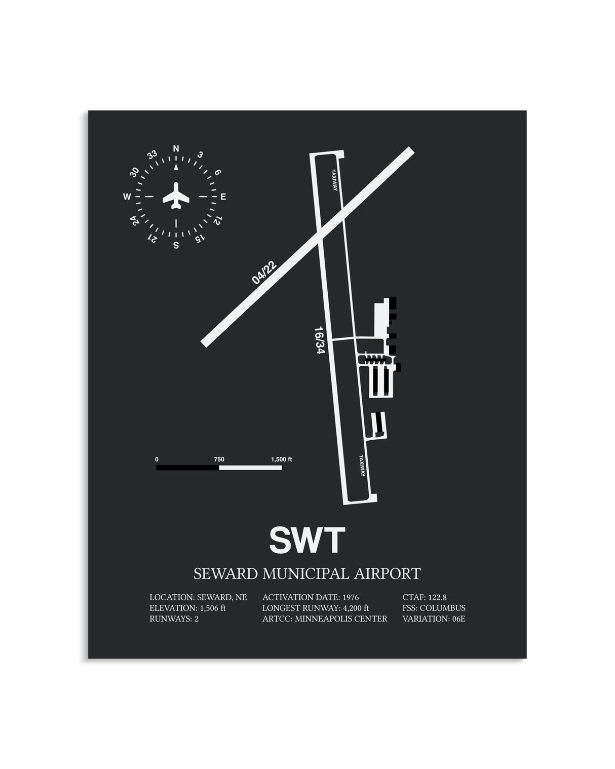 Gray Framed Seward Municipal Airport layout wall art poster