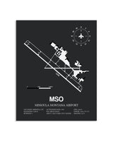 Gray Framed Missoula Montana Airport layout wall art poster
