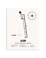 Gray Austin Municipal Airport framed poster displayed in an airplane hangar