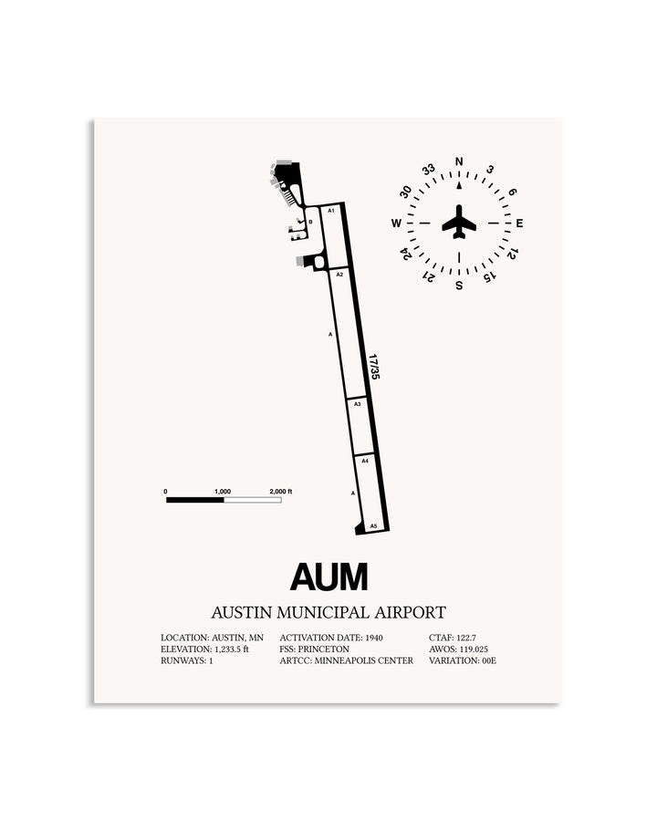 Gray Austin Municipal Airport framed poster displayed in an airplane hangar