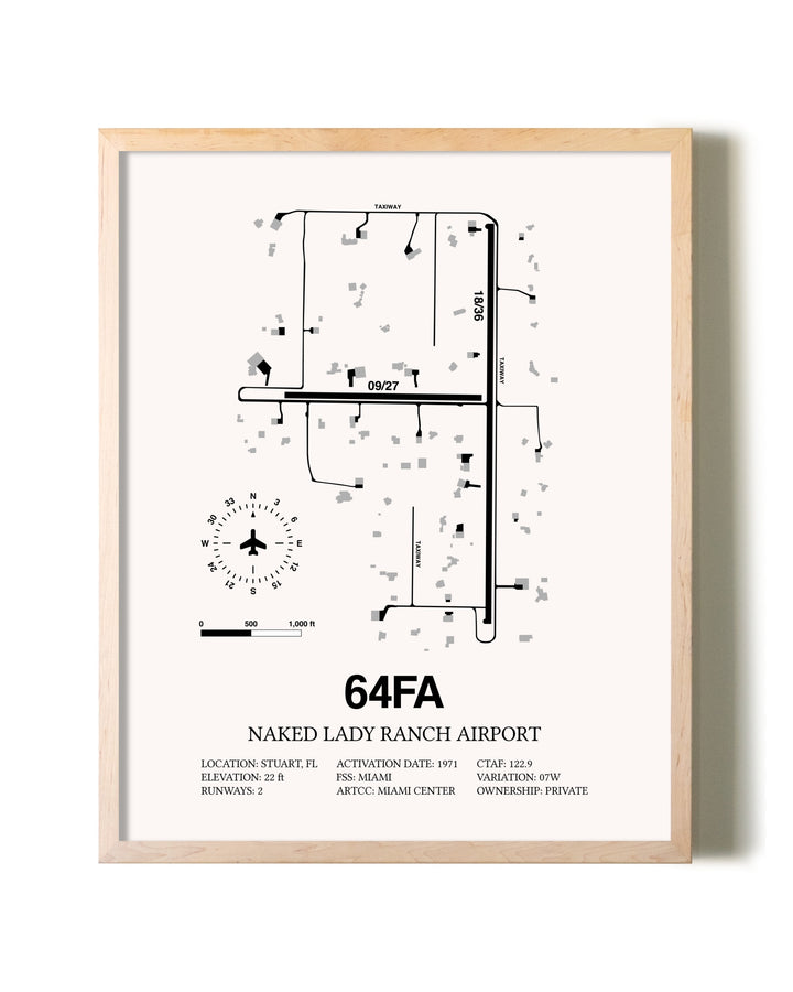 Naked Lady Ranch Airport framed wall art in white frame