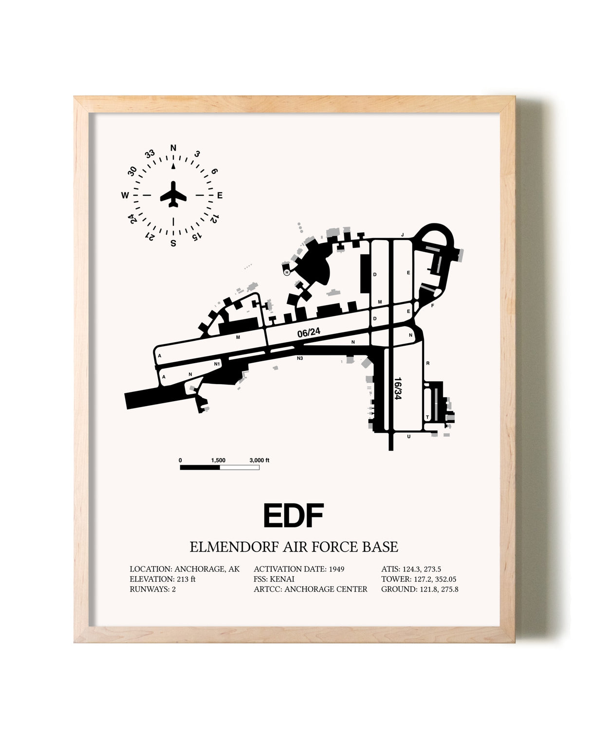 Elmendorf Air Force Base framed wall art in white frame