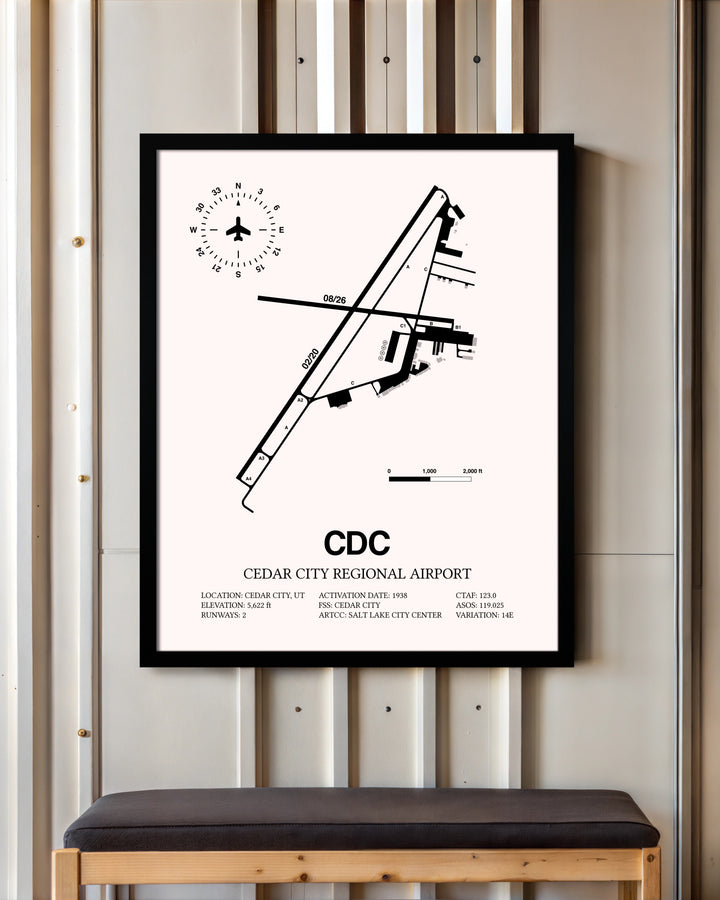 Cedar City Regional Airport framed poster displayed in an airplane hangar