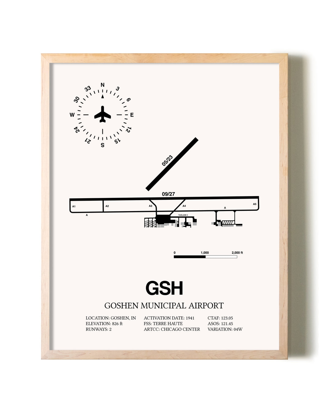 Goshen Municipal Airport framed wall art in white frame