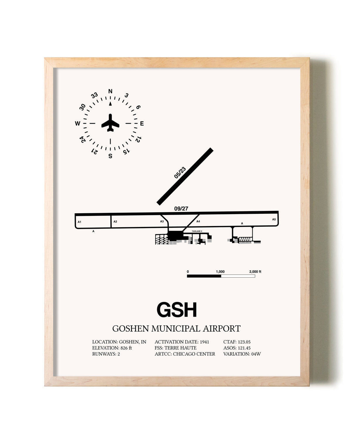 Goshen Municipal Airport framed wall art in white frame