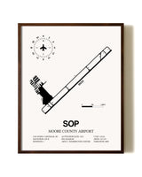 Moore County Airport aviation print in walnut frame