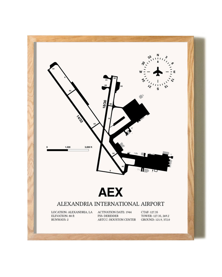 Alexandria International Airport framed print in natural wood frame