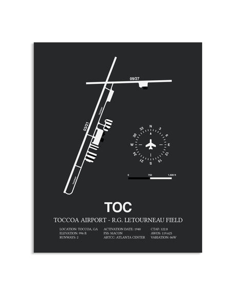 Gray Framed Toccoa Airport - R.G. Letourneau Field layout wall art poster