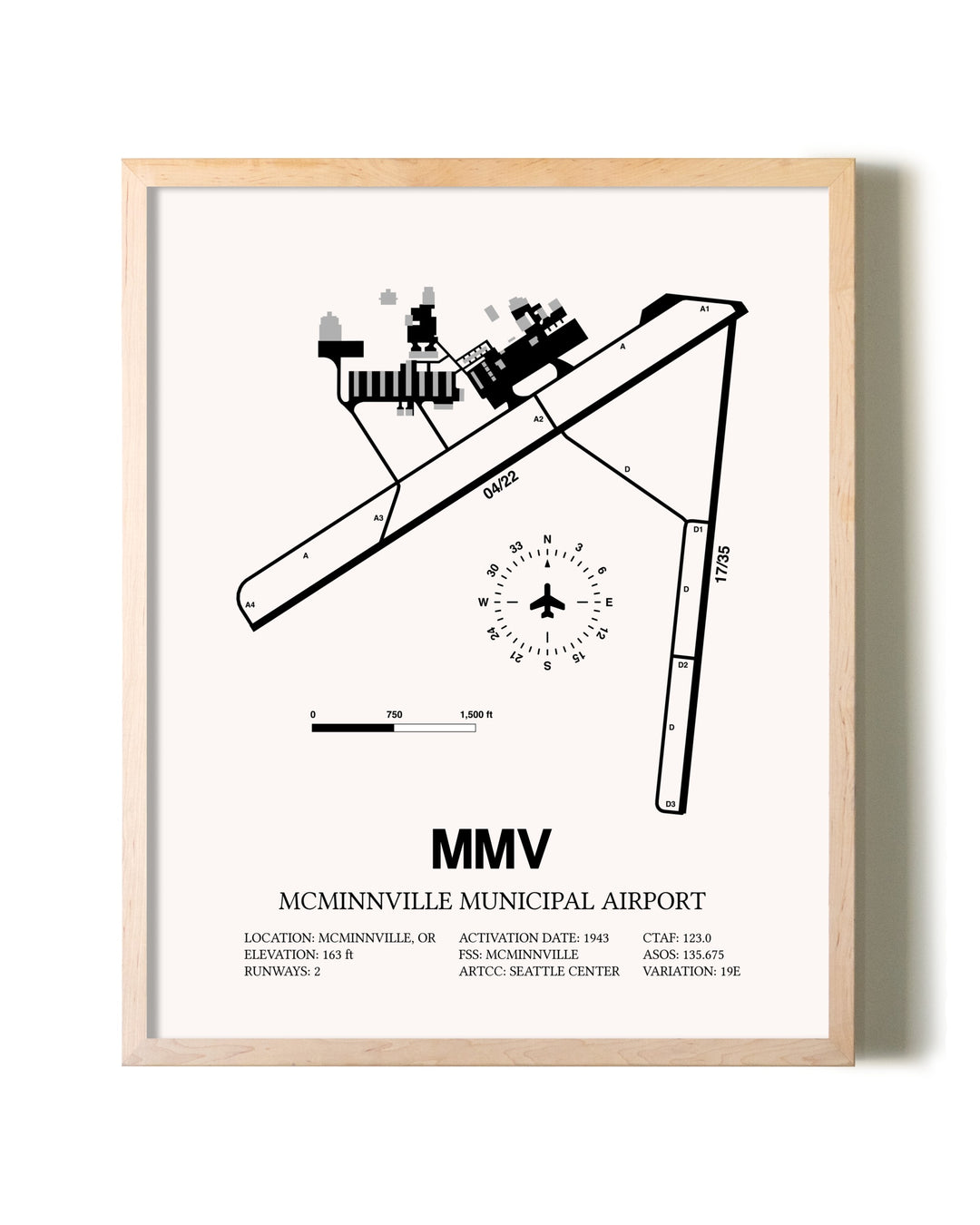 McMinnville Municipal Airport framed wall art in white frame