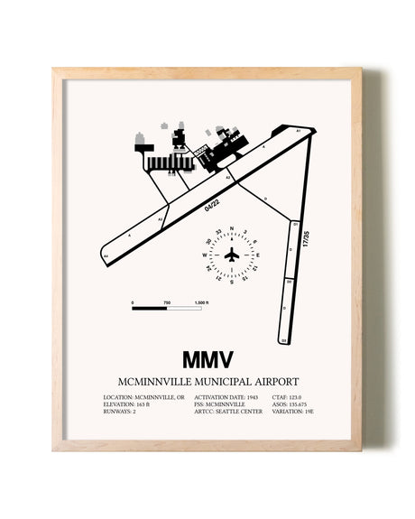 McMinnville Municipal Airport framed wall art in white frame