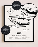 Framed Miami Executive Airport layout wall art poster