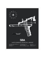 Gray Framed Santa Barbara Municipal Airport layout wall art poster