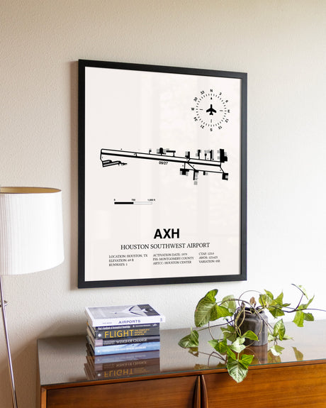 Houston Southwest Airport aviation wall décor in black wood frame
