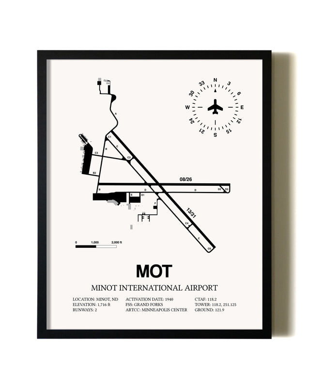 Framed Minot International Airport wall art poster in black frame