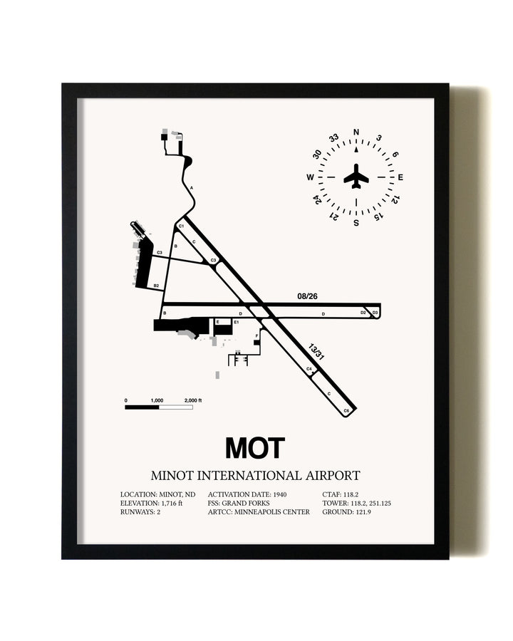 Framed Minot International Airport wall art poster in black frame