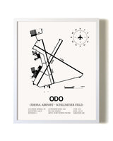 Odessa Airport-Schlemeyer Field airport map poster in oak frame