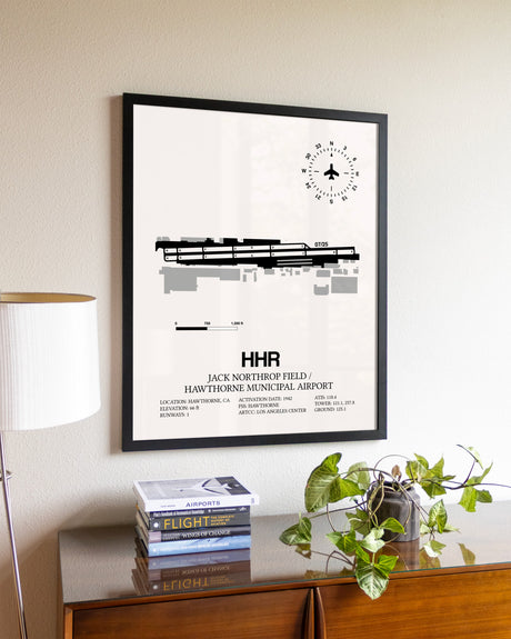 Jack Northrop Field / Hawthorne Municipal Airport aviation wall décor in black wood frame